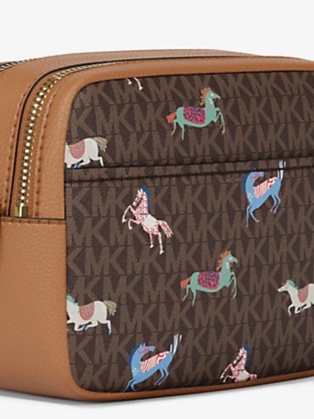Michael Kors Brown Logo Crossbody with Colorful Horse Motif